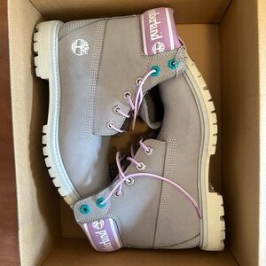 Timberland Taupe and Lavender Boots